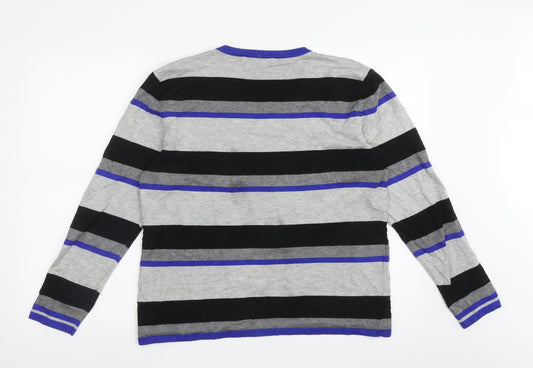 Mud Flowers Womens Grey Crew Neck Striped Viscose Pullover Jumper Size L