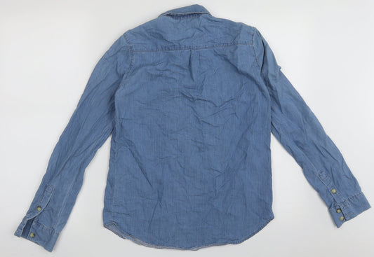 Topshop Womens Blue Cotton Basic Button-Up Size 8 Collared
