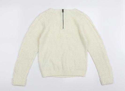 Generation New Look Girls White Crew Neck Geometric Acrylic Pullover Jumper Size 12-13 Years Zip