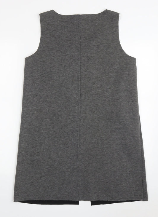 By Swan Womens Grey Cotton A-Line Size M Scoop Neck Zip