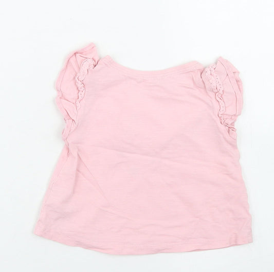 NEXT Girls Pink Cotton Basic T-Shirt Size 9-12 Months Crew Neck - rabbit