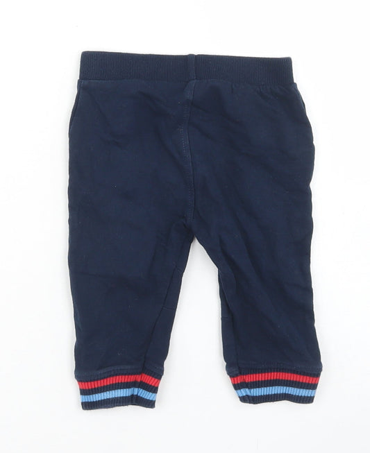 Crafted Boys Blue Cotton Jogger Trousers Size 9-12 Months Drawstring