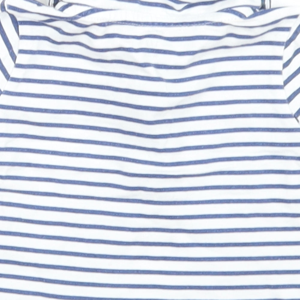 Brand and care label for ZY boys’ blue striped polyester basic polo, size 0-3, months collared button