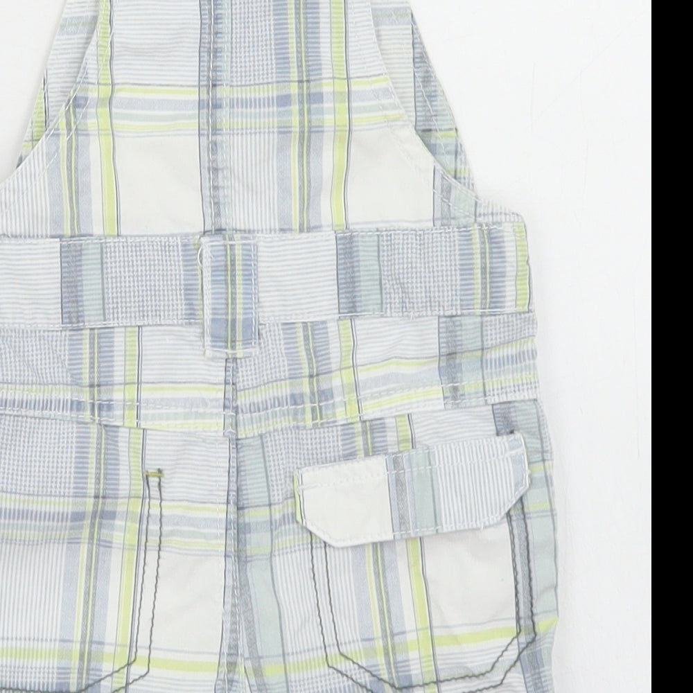 NEXT Boys Grey Plaid Cotton Dungaree One-Piece Size 3-6 Months Snap