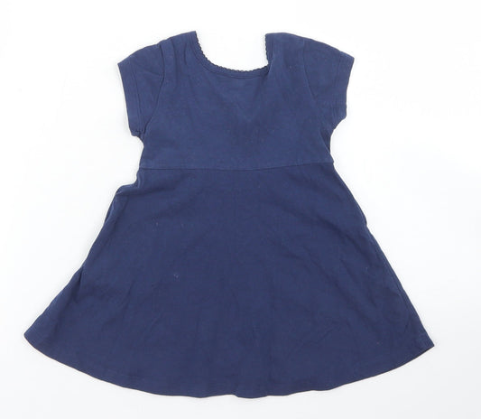 Pumpkin Patch Girls Blue Cotton Skater Dress Size 3-6 Months Crew Neck