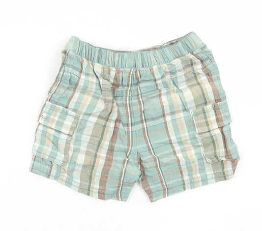 George Boys Blue Plaid Cotton Cropped Trousers Size 3-6 Months Button