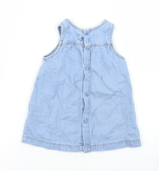 Pumpkin Patch Girls Blue Cotton A-Line Size 0-3 Months Round Neck Button