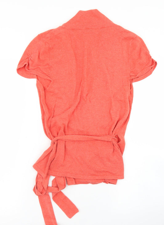 Topshop Womens Orange V-Neck Cotton Wrap Jumper Size 12