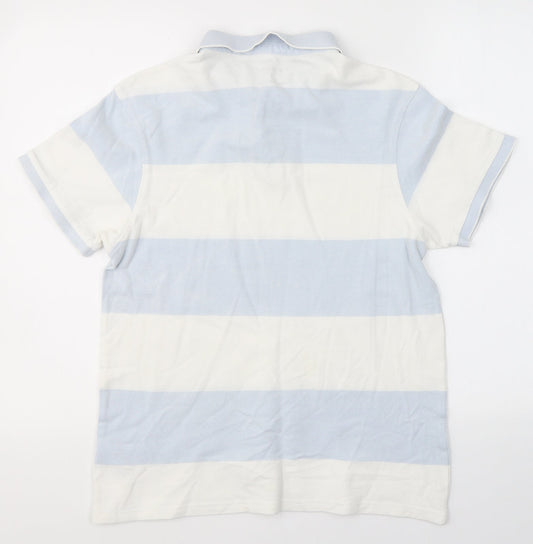 Primark Mens White Striped Cotton Polo Size L Collared