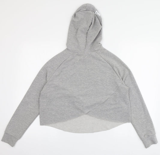 Just Cool Womens Grey Polyester Pullover Hoodie Size S - Cropped