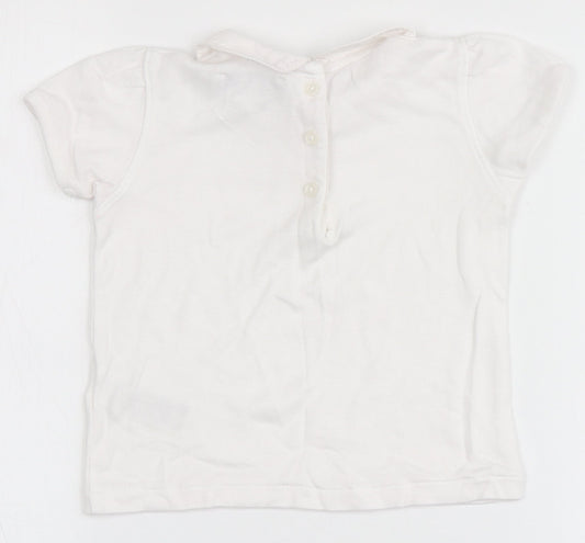 Marks and Spencer Girls Ivory Cotton Basic Blouse Size 12-18 Months Round Neck - Stars