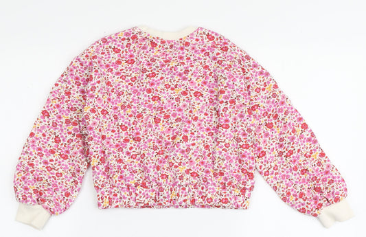 Leigh Tucker Girls Multicoloured Floral 100% Cotton Pullover Sweatshirt Size 7-8 Years