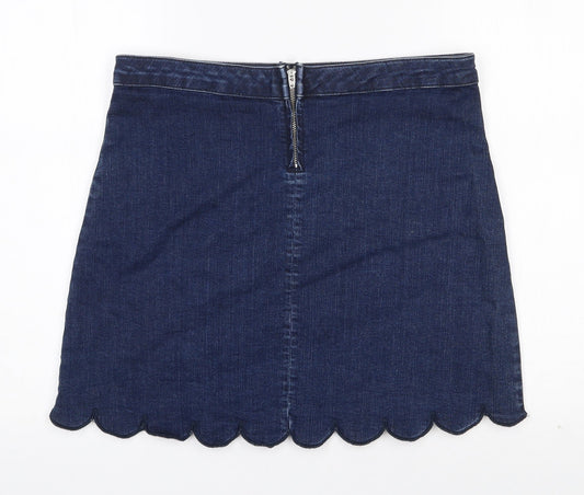 Savida Womens Blue Cotton A-Line Skirt Size 51 in Zip - Scalloped Hem