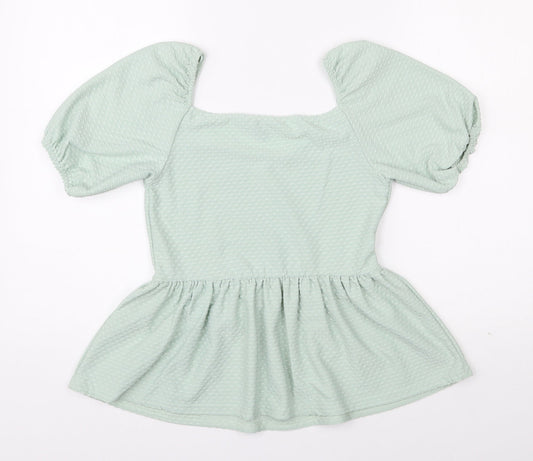 Peacocks Womens Green Geometric Polyester Basic Blouse Size 10 Sweetheart