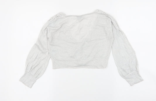 Bay Womens Grey V-Neck Viscose Cardigan Jumper Size 6 - gem missing in button , cropped