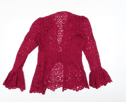 Lola Womens Red Floral Polyester Basic Blouse Size XS V-Neck - tie closure missing