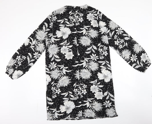 Studio Womens Black Floral Polyester Shirt Dress Size 12 V-Neck Zip - polka dot