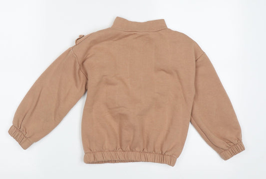 Matalan Girls Brown High Neck Polyester Pullover Jumper Size 6 Years Zip