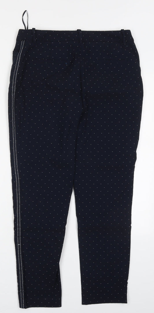 Monsoon Womens Blue Geometric Viscose Trousers Size 12 L27 in Regular Hook & Eye