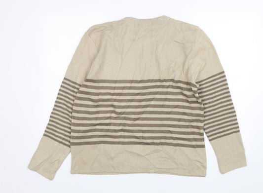 Glimpse Womens Beige Round Neck Striped Polyester Pullover Jumper Size L