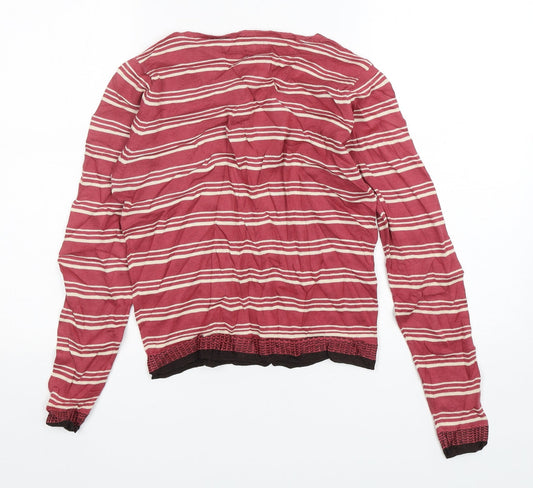 Per Una Womens Pink Round Neck Striped Cotton Pullover Jumper Size 10