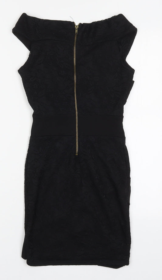 Nikka Womens Black Polyester Mini Size 8 Boat Neck Zip