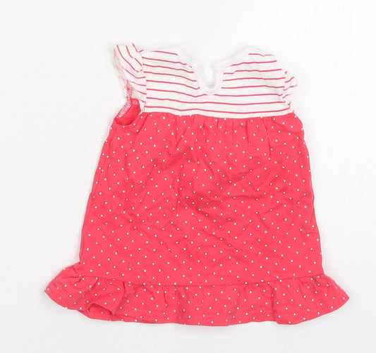 George Girls Pink Polka Dot Cotton A-Line Size 6-9 Months Round Neck Button - Striped