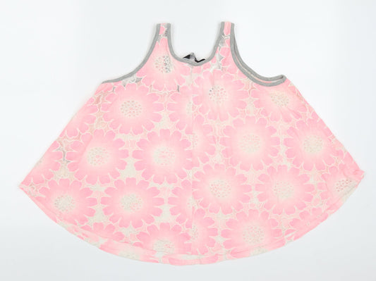 Lola Skye Womens Pink Geometric Cotton Basic Tank Size 10 V-Neck