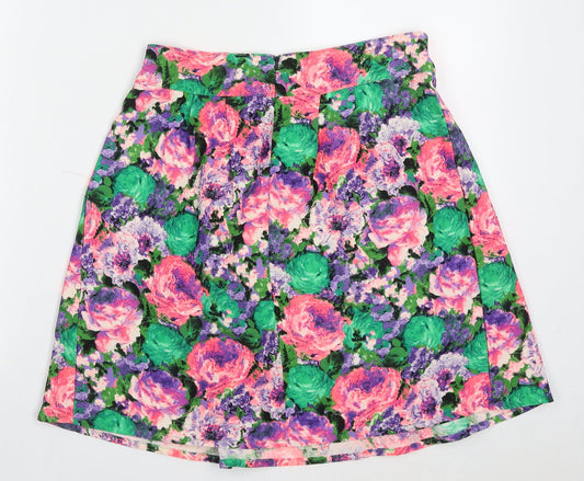 River Island Womens Multicoloured Floral Polyester A-Line Skirt Size 10 Zip