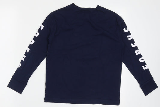 H&M Boys Blue Cotton Basic Casual Size 8-9 Years Crew Neck Pullover