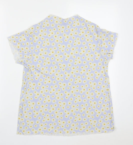 New Look Womens Blue Floral Polyester Basic T-Shirt Size 14 High Neck