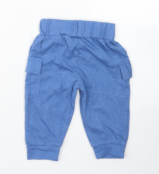 Hullabaloo Boys Blue Cotton Jogger Trousers Size 6-9 Months Drawstring