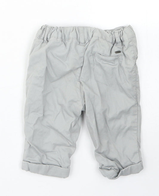 M&S Boys Grey Cotton Capri Trousers Size 3-6 Months Button