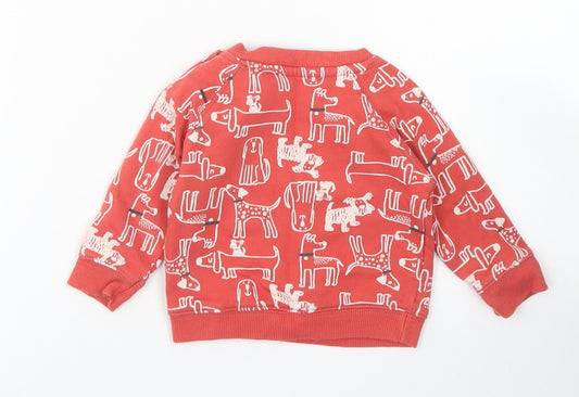 Nutmeg Boys Red Spotted Cotton Pullover Jumper Size 3-6 Months Snap - Dog Print