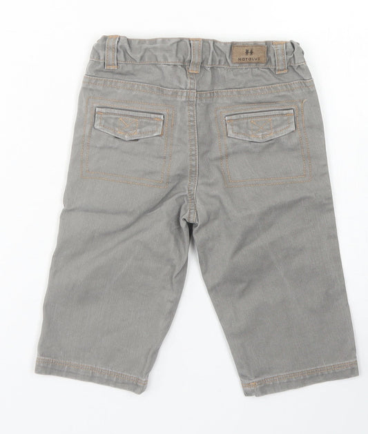 Natalys Boys Grey Cotton Capri Jeans Size 12 Months Hook & Eye