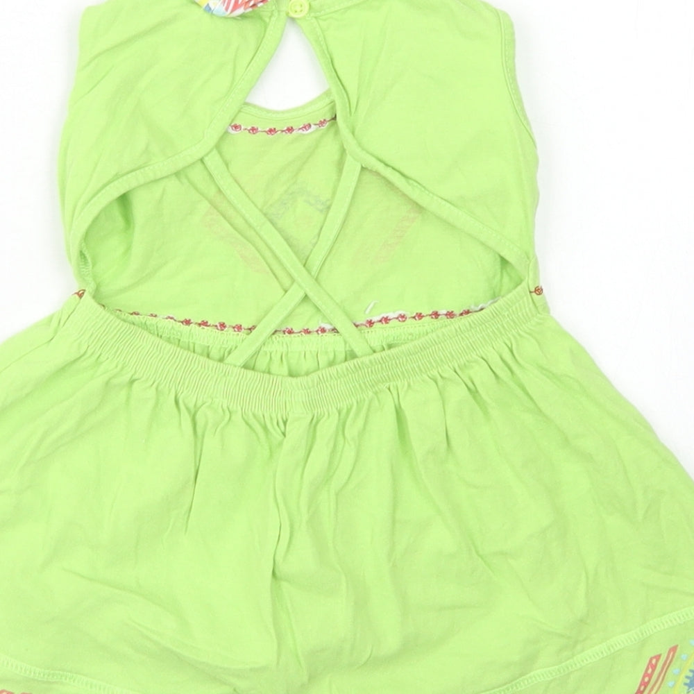 Baby Shop Girls Green Cotton Skater Dress Size 3-6 Months Round Neck - Open Back