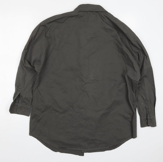 New Look Womens Grey Cotton Basic Button-Up Size M Collared