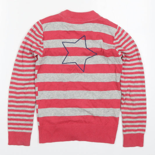 Mexx Girls Pink V-Neck Striped Cotton Cardigan Jumper Size XL Button - Star