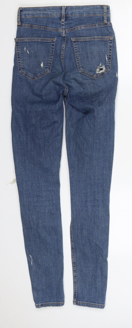 Topshop Womens Blue Cotton Skinny Jeans Size 26 in L26 in Regular Button