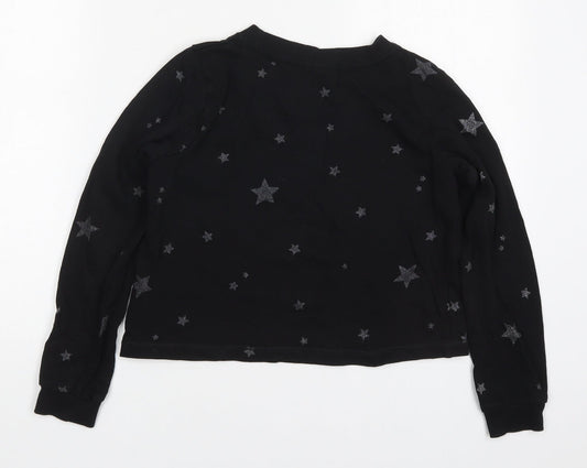 H&M Girls Black Cotton Pullover Sweatshirt Size 11-12 Years Pullover - Stars