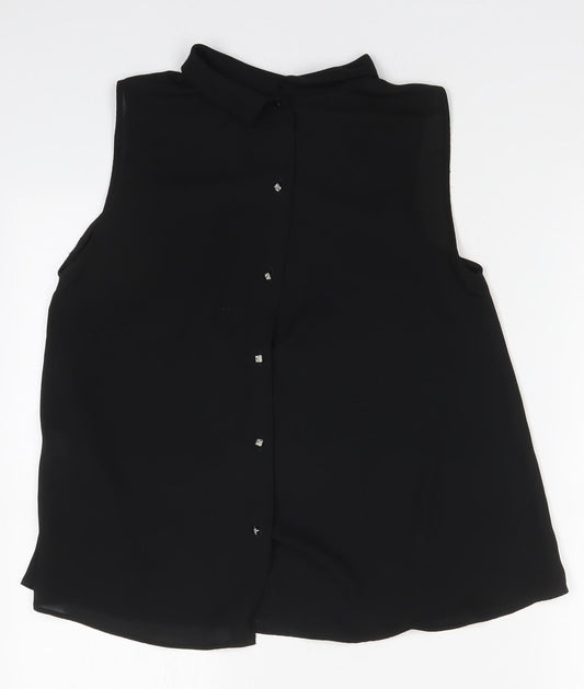 Zara Womens Black Polyester Basic Button-Up Size S Mock Neck