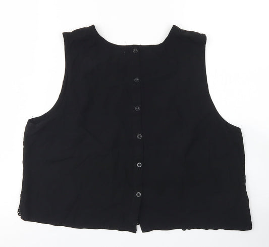 Brave Soul Womens Black Viscose Cropped Blouse Size L Round Neck - Lace Trim