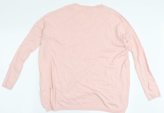 Zara Knit Womens Pink Round Neck Cotton Pullover Jumper Size S