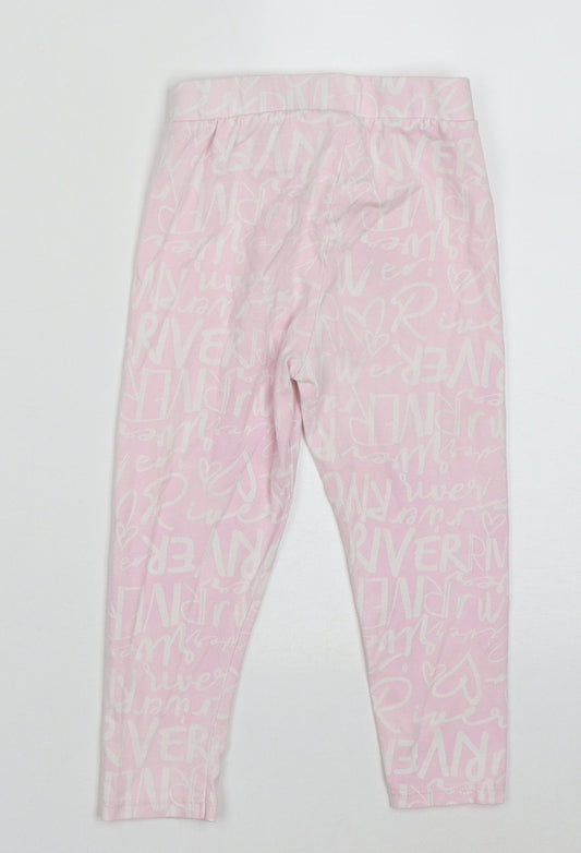 River Island Girls Pink Geometric Cotton Capri Trousers Size 2-3 Years Regular Pullover
