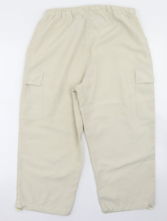 Nutshell Womens Beige Polyester Cargo Trousers Size M L21 in Regular Drawstring