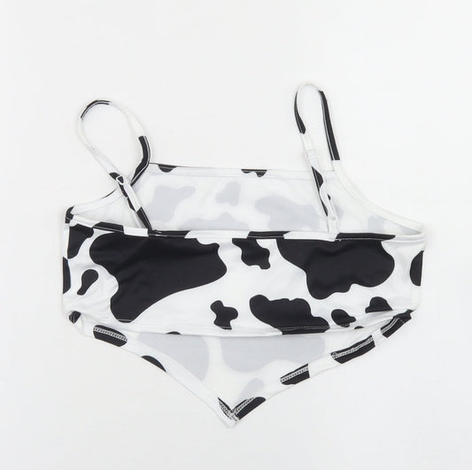 SheIn Girls White Animal Print Polyester Cropped Tank Size 11-12 Years Round Neck - Cow Print, Bandana Top