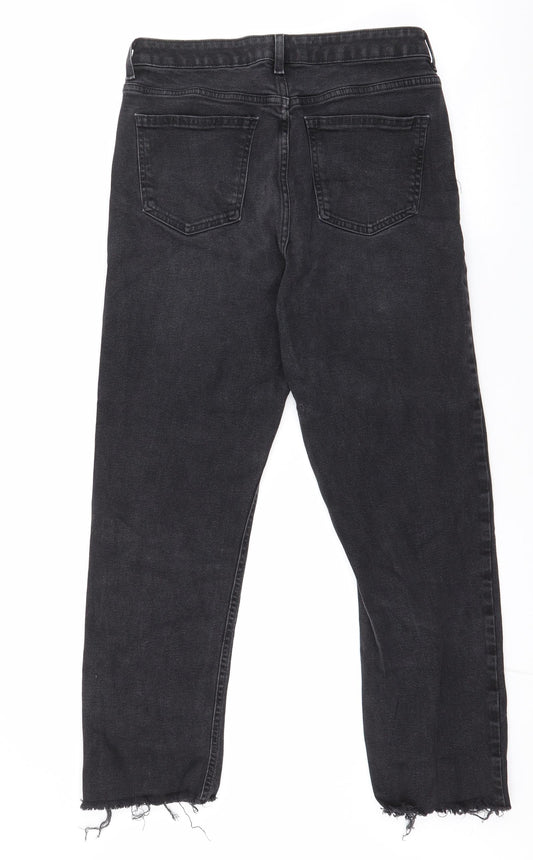Denim & Co. Womens Black Cotton Straight Jeans Size 12 L25 in Regular Zip - distressed ankle