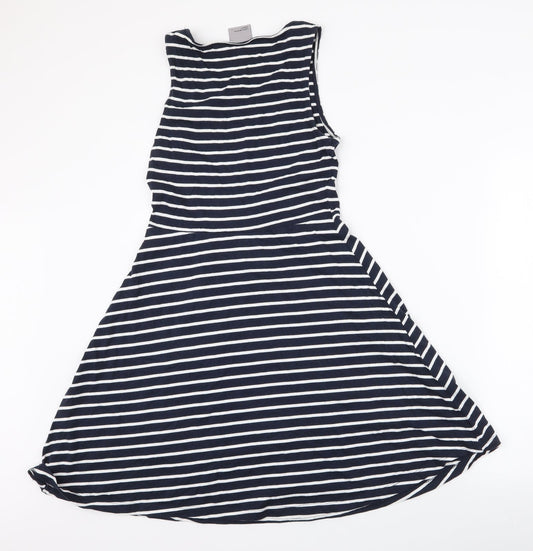 Vera Moda Womens Blue Striped Polyester Skater Dress Size S Round Neck Pullover