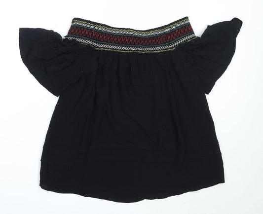 NEXT Womens Black Viscose Basic Blouse Size 8 Off the Shoulder