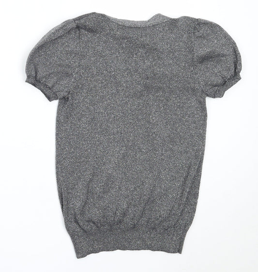 River Island Womens Silver V-Neck Cotton Pullover Jumper Size 10